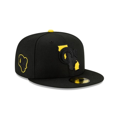 Black Los Angeles Rams Hat - New Era NFL State Logo Reflect 59FIFTY Fitted Caps USA7384156